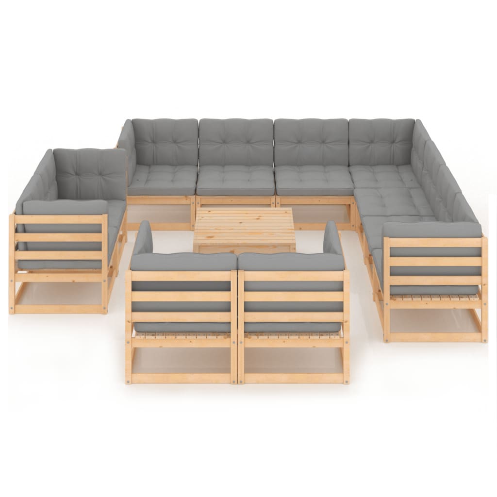 12-tlg. Garten-Lounge-Set mit Kissen Kiefer Massivholz